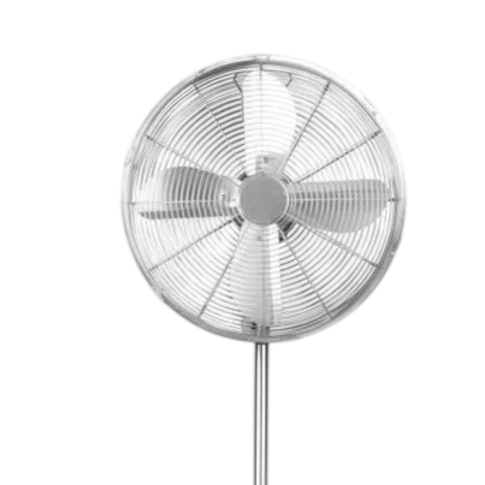 Ventilatore a piantana in acciaio cromato con 4 pale a 3 velocità con diametro 40xH140 cm