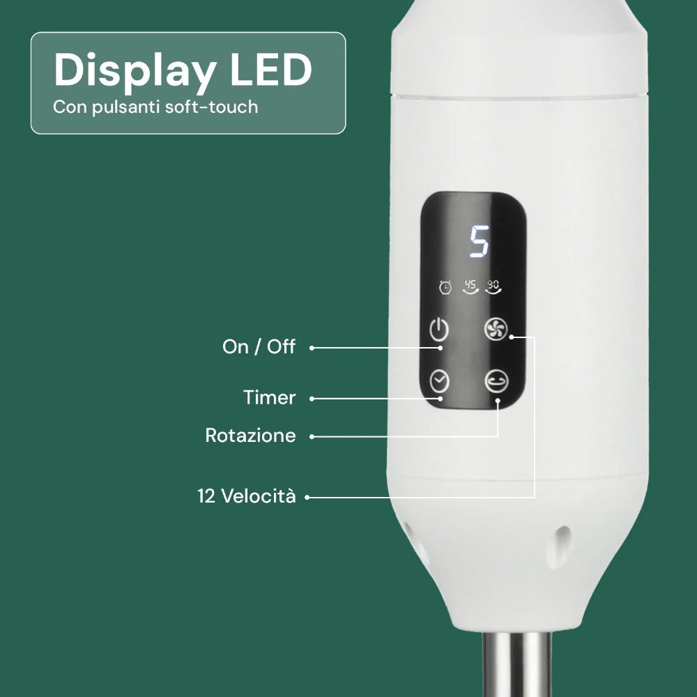 Ventilatore a piantana 50W con telecomando e timer doppio con diametro 40 cm