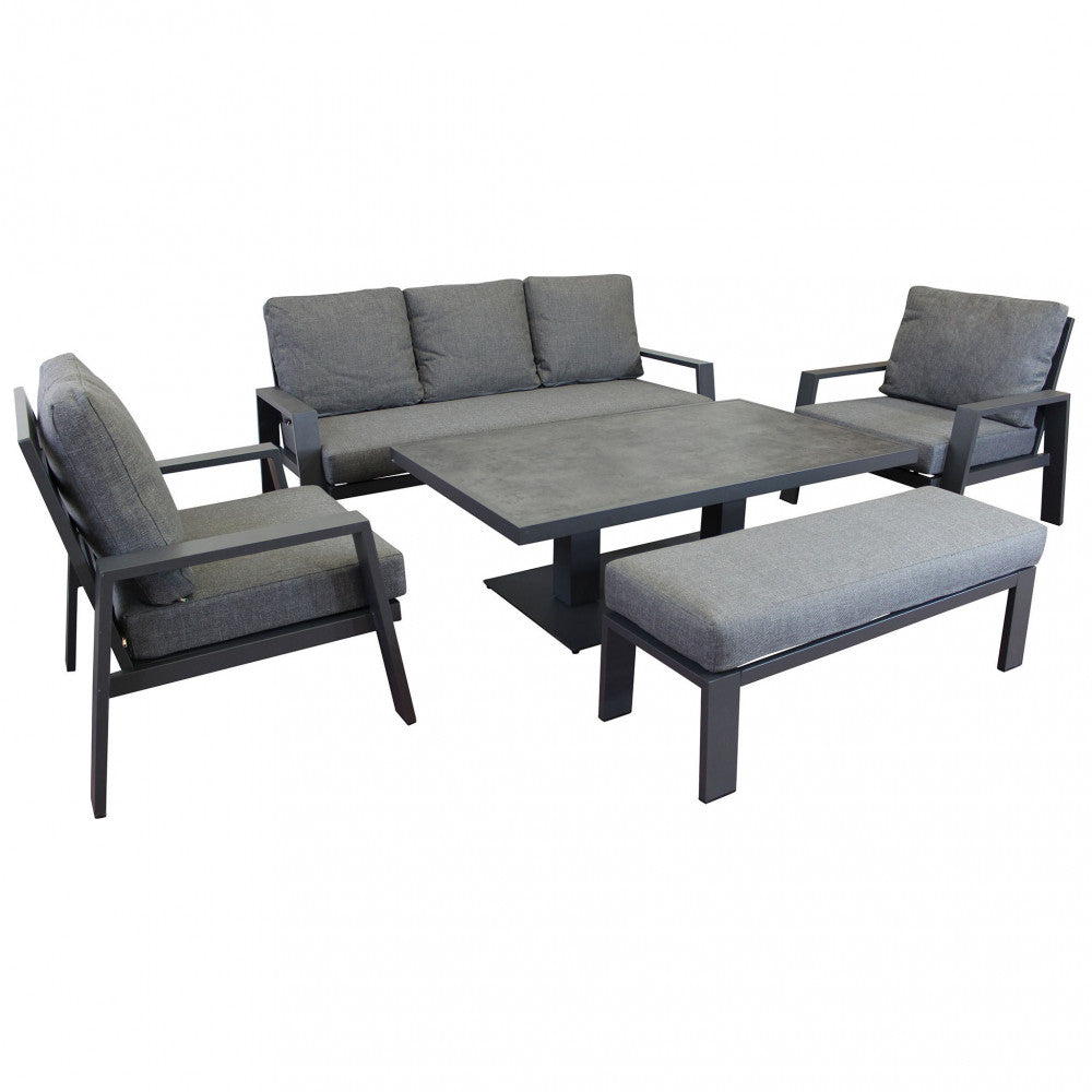 Salotto 7 posti da giardino con struttura in alluminio e tavolino altezza regolabile Paloma