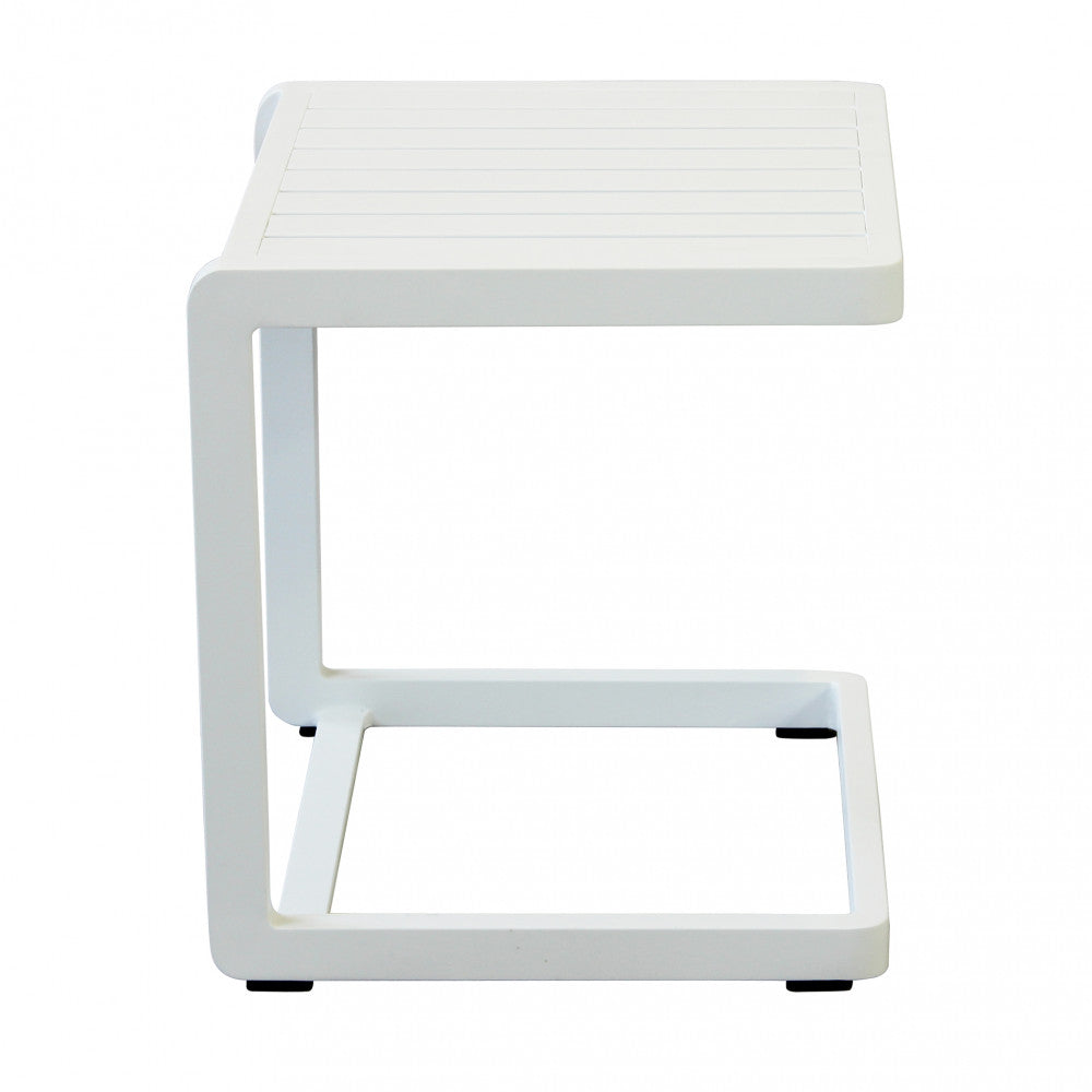 Tavolino basso 40x40x45 cm in alluminio bianco da giardino esterno per salotti e appoggio per lettini Nolan