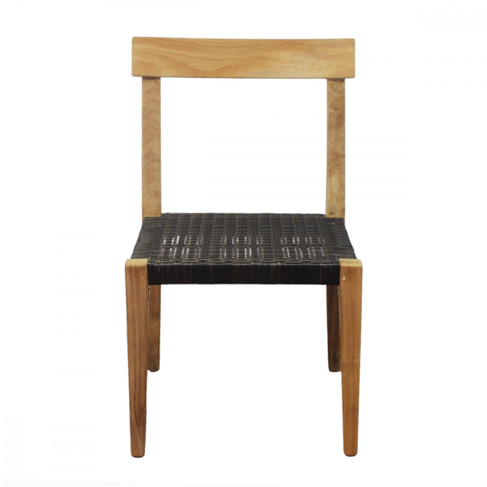Sedia Impilabile in legno teak rivestita in corda nero e marrone 55x55xH88 cm Delik