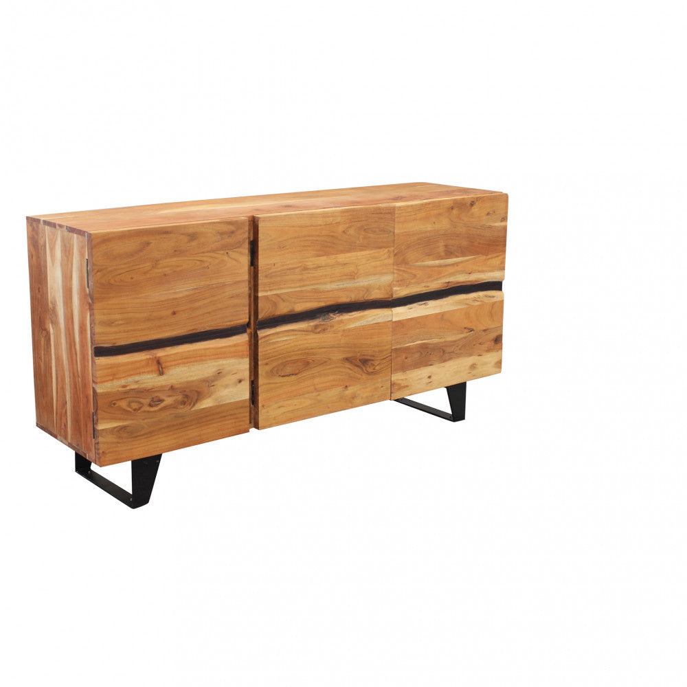 Credenza da ingresso casa in legno lavorato di acacia con 3 ante e piedi in metallo Kinde