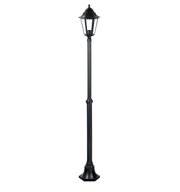 Lampione minerva 1 luce su palo nero opaco in alluminio pressofuso altezza 198 cm