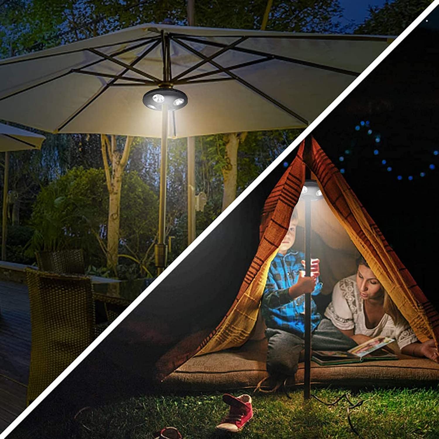 Lampada per ombrelloni palo d 30 45 mm Satellite luce a 4 Led bianca