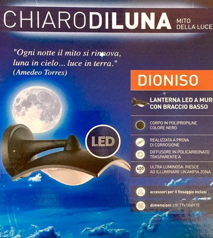 Lanterna Dioniso nera a muro da esterno LED con braccio superiore