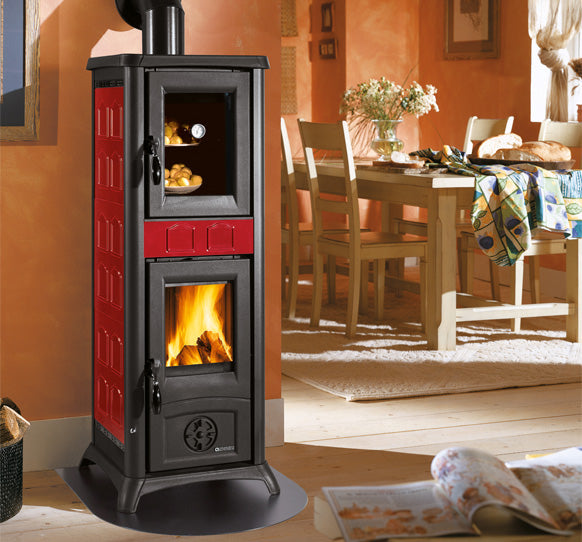 Stufa a legna con forno per cucinare 7,2 kW Gemma Bordeaux