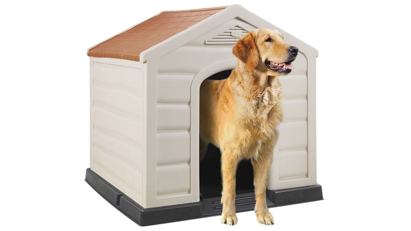 Cuccia per cani in resina Taglia Grande beige con tetto rosso Happy House Doggy Large