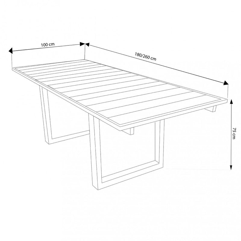 Tavolo allungabile 180/260 cm da giardino in legno pregiato di teak con piano a doghe T-Table