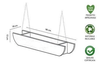 Fioriera vaso in legno 90x20x15 cm a sospensione da appendere