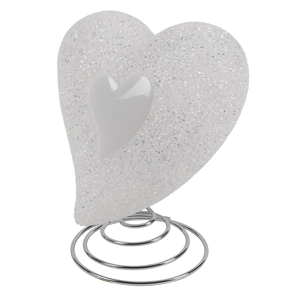 Lampada glitterata decorativa da interno a forma di cuore con base in metallo e luci led colorate Cuore