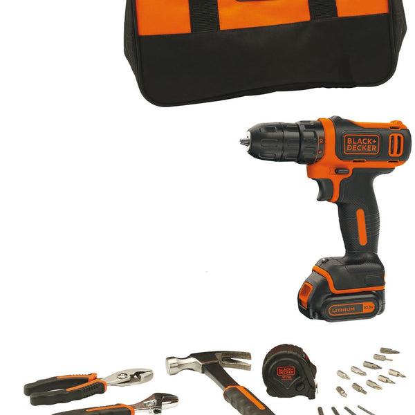 Black&Decker Trapano/Avvitatore Batteria a Litio 10,8V Con Borsa  Portautensili e 20 Accessori