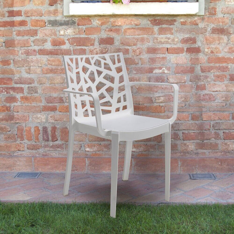 Sedia poltrona impilabile in resina da esterno interno bar e ristoranti con schienale decorato Floreal