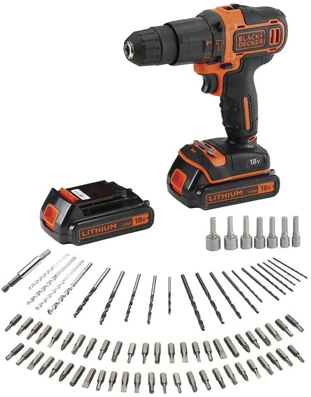 Trapano Avvitatore con valigetta Premium contenente 2 batterie + 80 accessori BLACK+DECKER BDCHD18BAFC