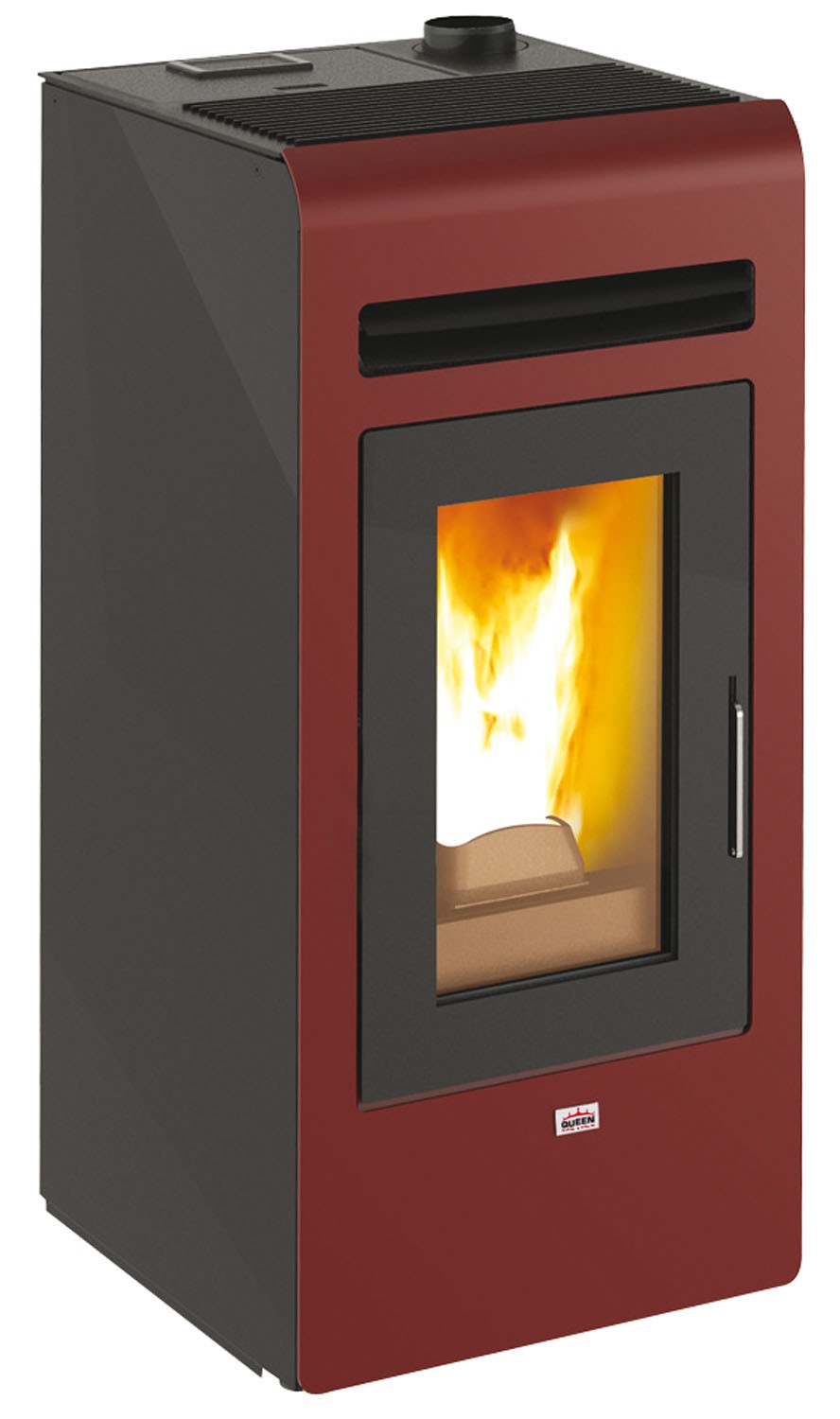 Stufa a Pellet con struttura in acciaio 11,1 kW Queen Plus He 12 Bordeaux