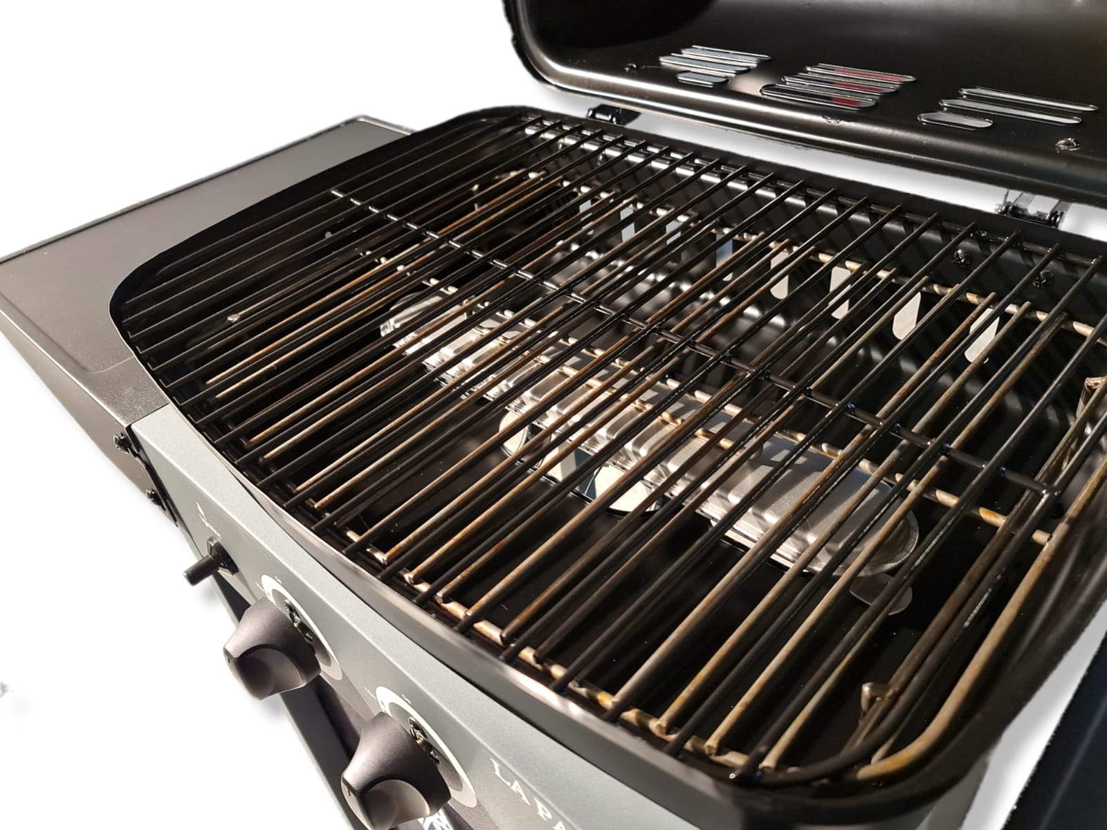 Barbecue a gas con pietra lavica e due bruciatori con coperchio La Pampa