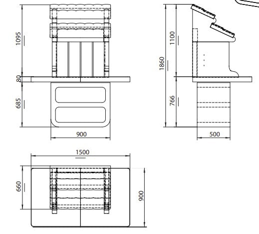 Barbecue prefabbricato in cemento con cappa e griglia Beton Fiamma