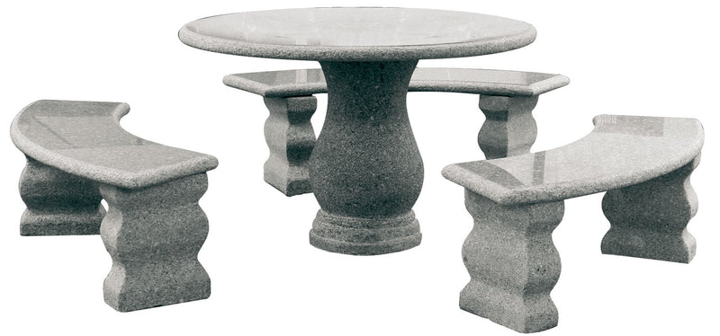 Set in granito scolpito a mano e levigato Set Rondò con tavolo e panche