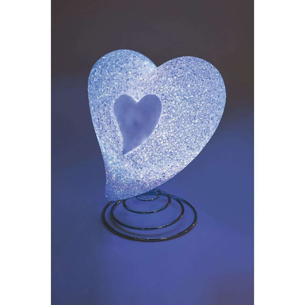 Lampada glitterata decorativa da interno a forma di cuore con base in metallo e luci led colorate Cuore