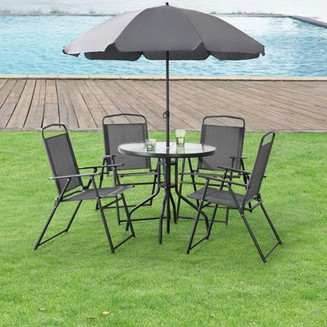 Set funny in acciaio con ombrellone tavolo e 4 sedie nero