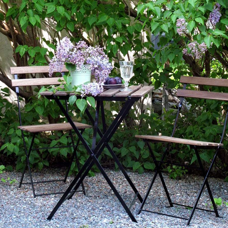Set tavolino con 2 sedie in acciaio e legno da balcone giardino Bistrot Woody