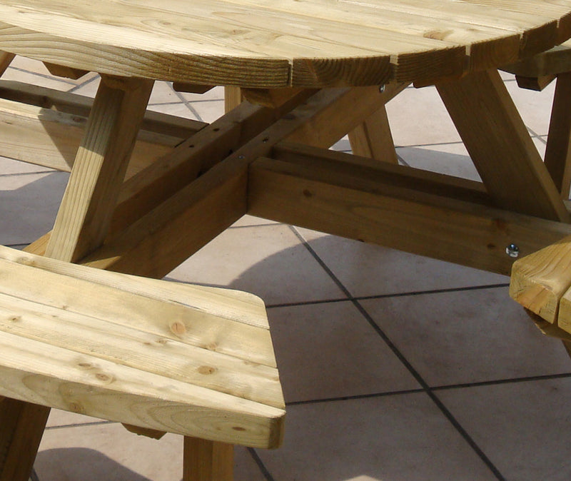 Tavolo tondo con panche in legno di pino massello autoclavato 110x186xH68 cm LASA