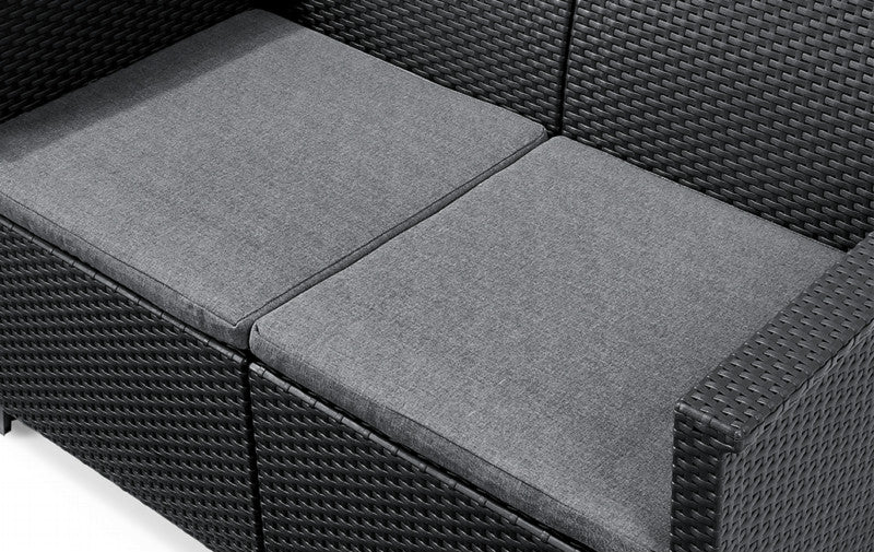 Salotto da giardino in resina effetto rattan divano due posti tavolo più due poltrone Emma Lounge Keter