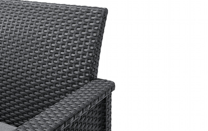 Salotto da giardino in resina effetto rattan divano due posti tavolo più due poltrone Emma Lounge Keter