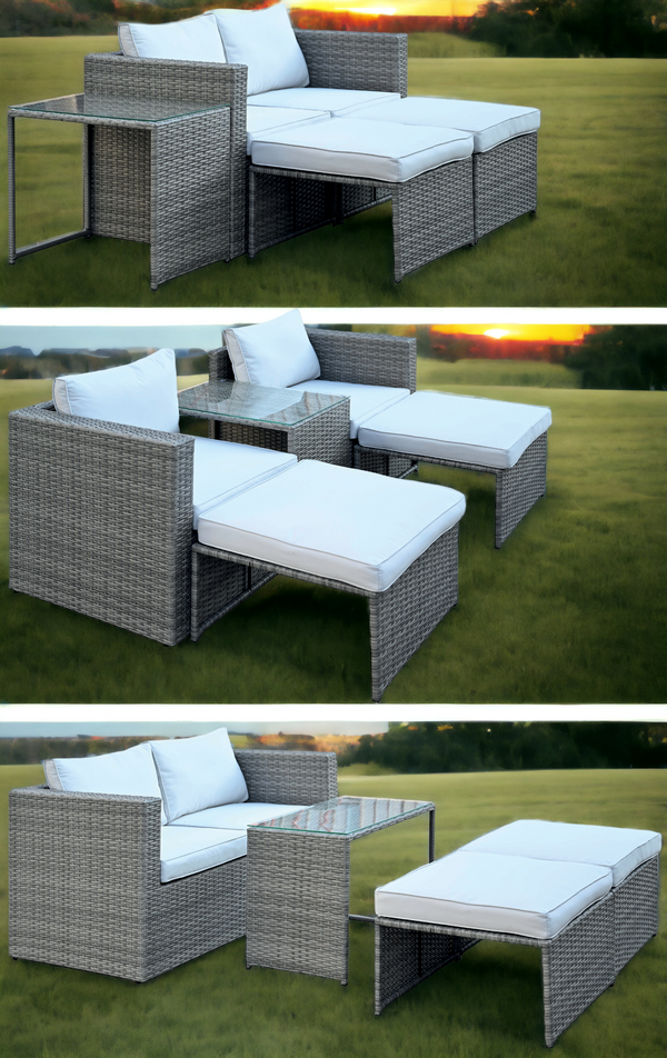 Salotto divano chaise lounge modulare da esterno in alluminio e rattan con cuscini da giardino Combo Grigio
