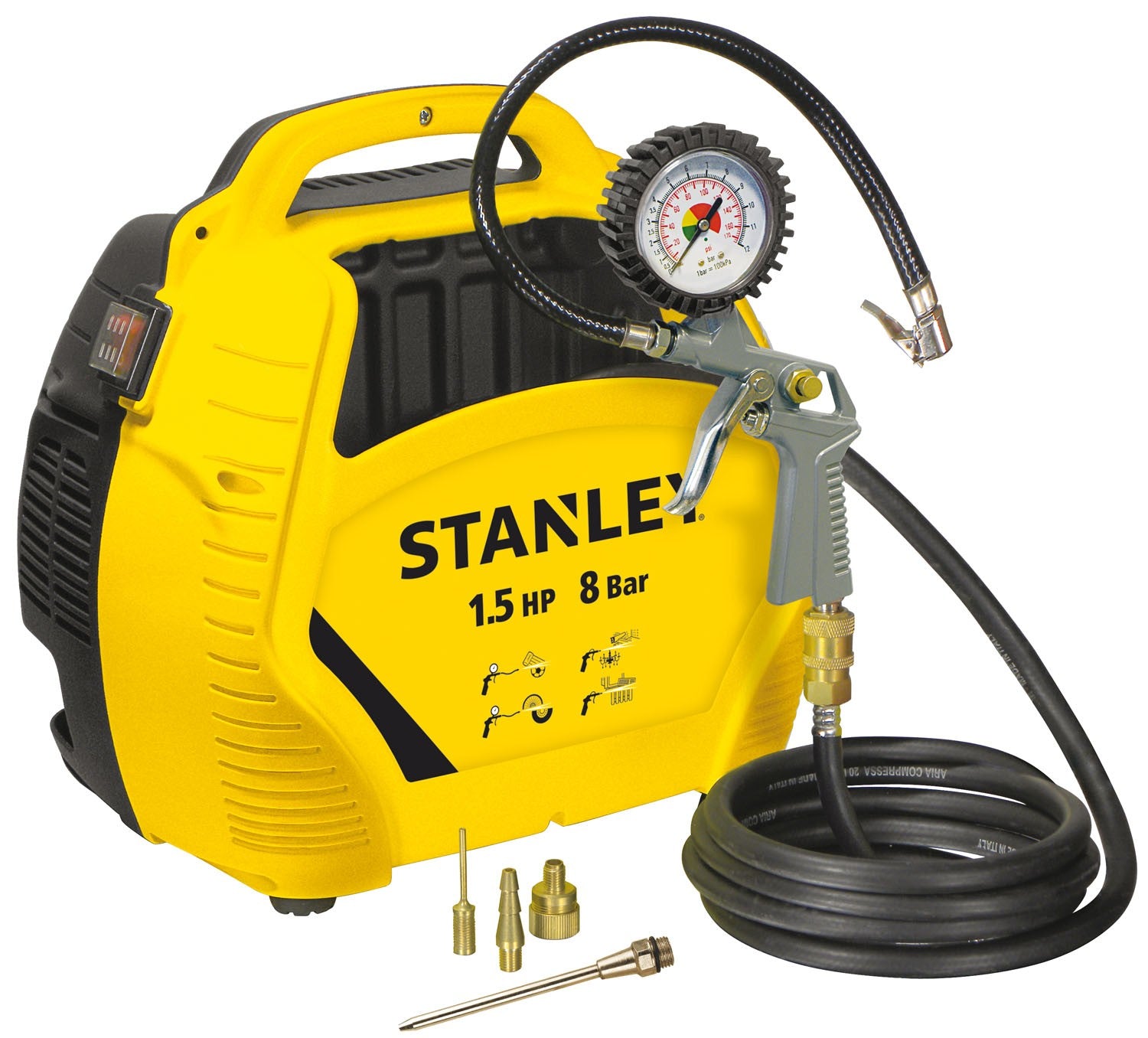 Compressore d'aria con accessori 1,5 HP STANLEY fino a 8 Bar AIR KIT 90STN595