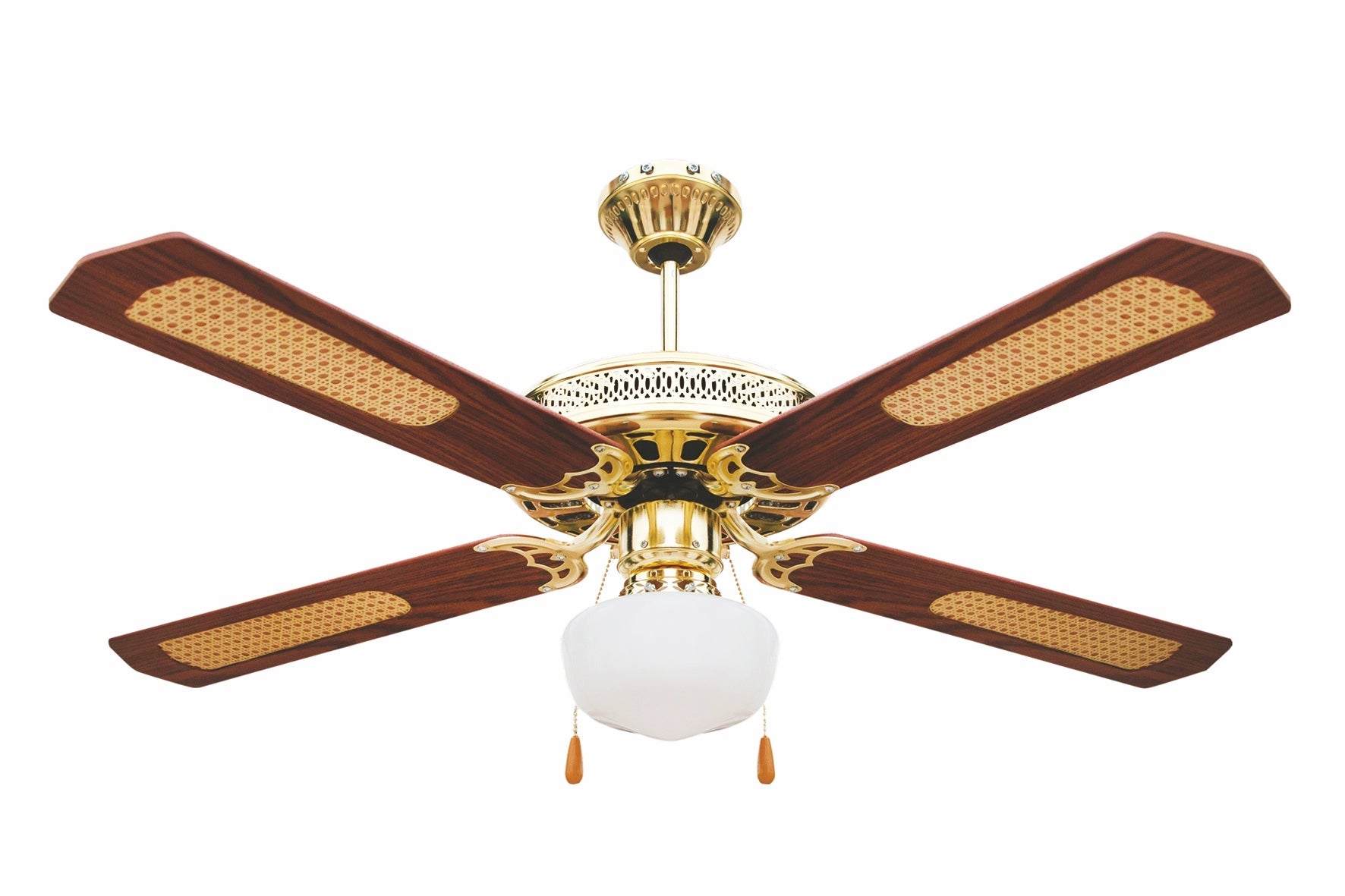 Ventilatore a soffitto 4 pale in legno con inserti paglia di Vie