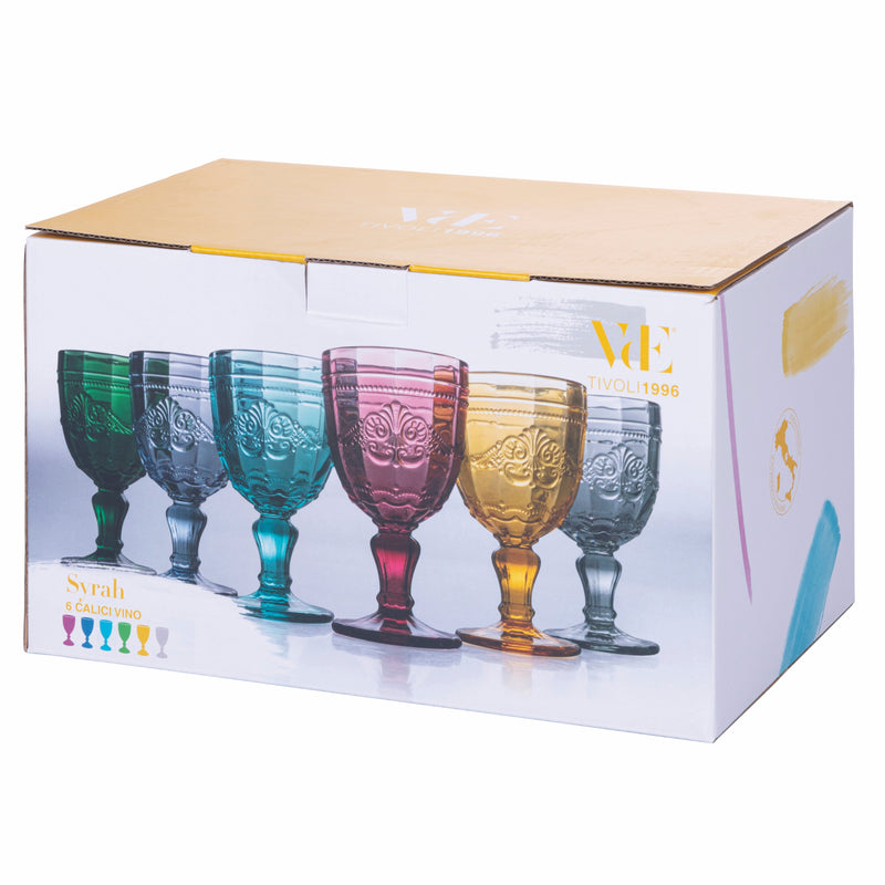 Bicchieri calici acqua bibite drink in vetro colorati set 6 calici