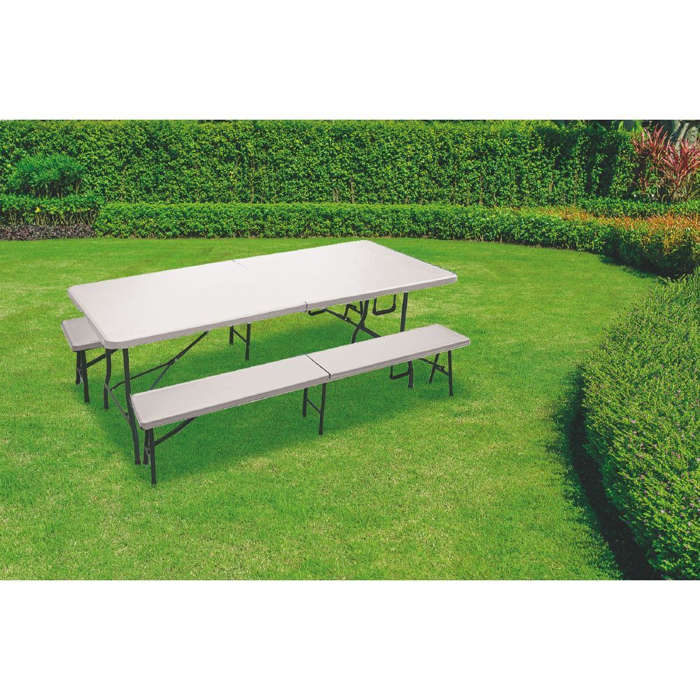 Tavolo rettangolare bianco 181x74xh74 cm chiudibile salvaspazio a valigetta per catering o viaggi Polyfold