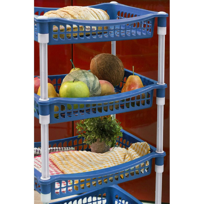 Carrello scaffaletto portafrutta blu da cucina a 4 ripiani 40x30x77 cm