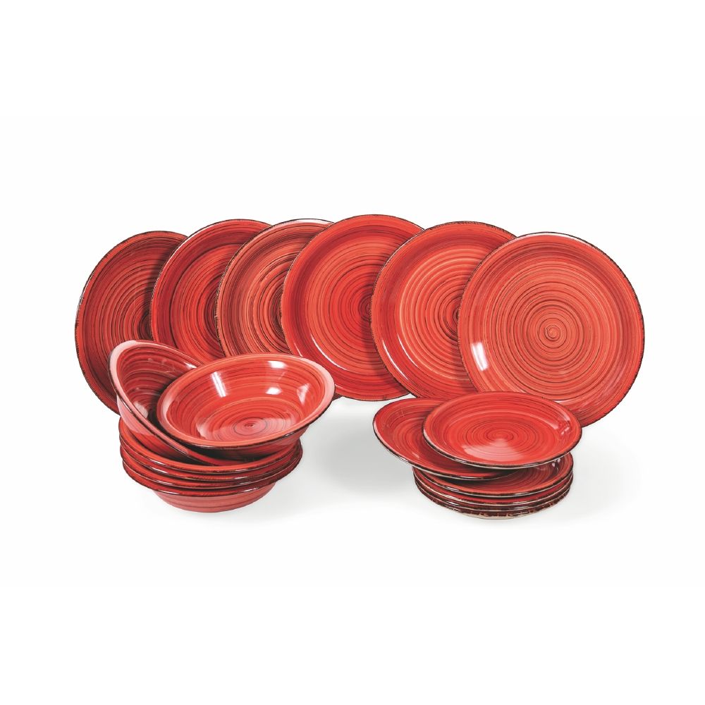 Piatti da portata in ceramica rossa 6 posti tavola servizio 18 pezzi Dubai Red