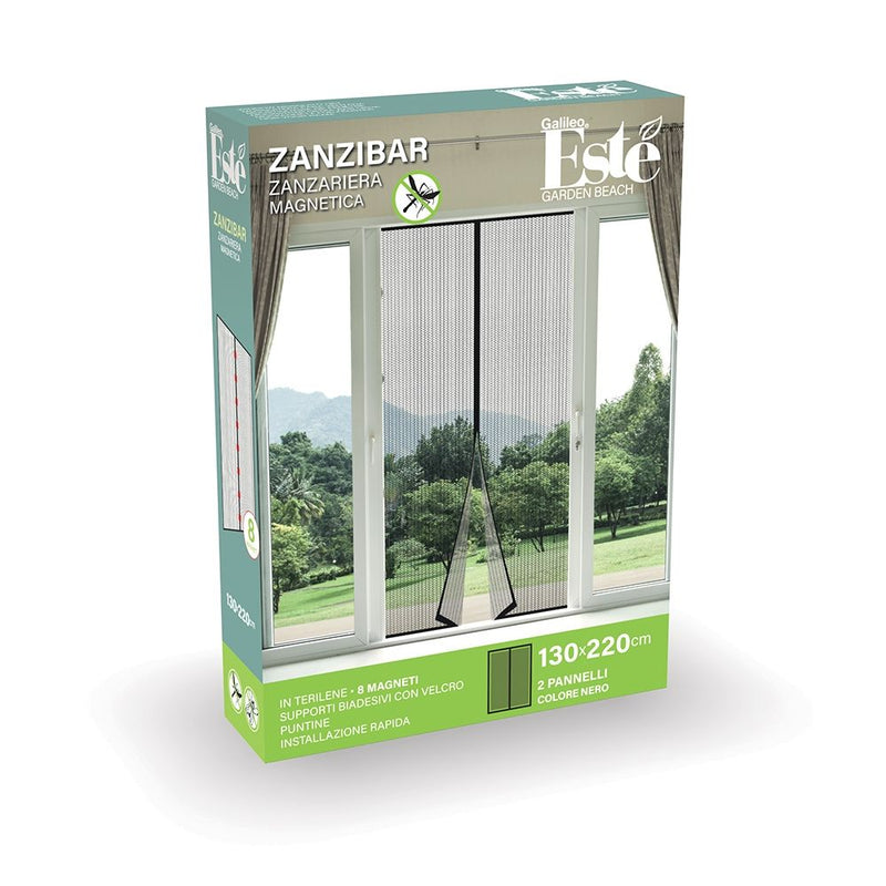 Zanzariera tenda magnetica per porte e finestre 130x220 cm con supporti biadesivi in velcro Zanzibar