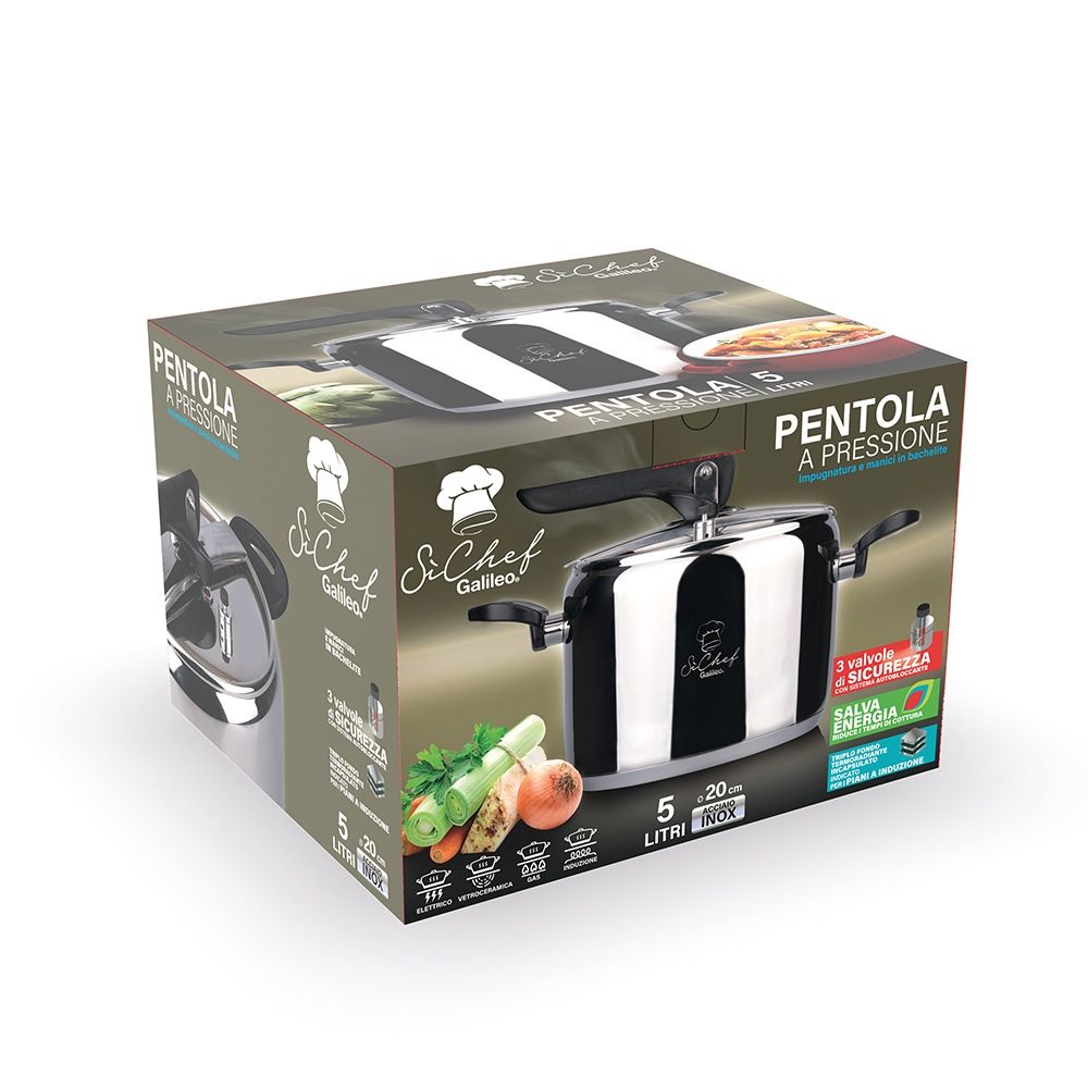 Pentola a pressione Ø 22 cm 5 litri in acciaio inox Carlotta SìChef