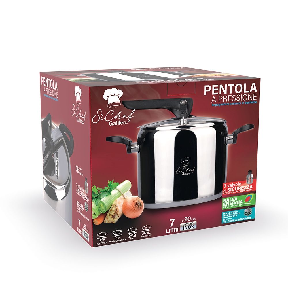 Carlotta Pentola a pressione 7 L in acciaio inox, Ø 22 cm SìChef