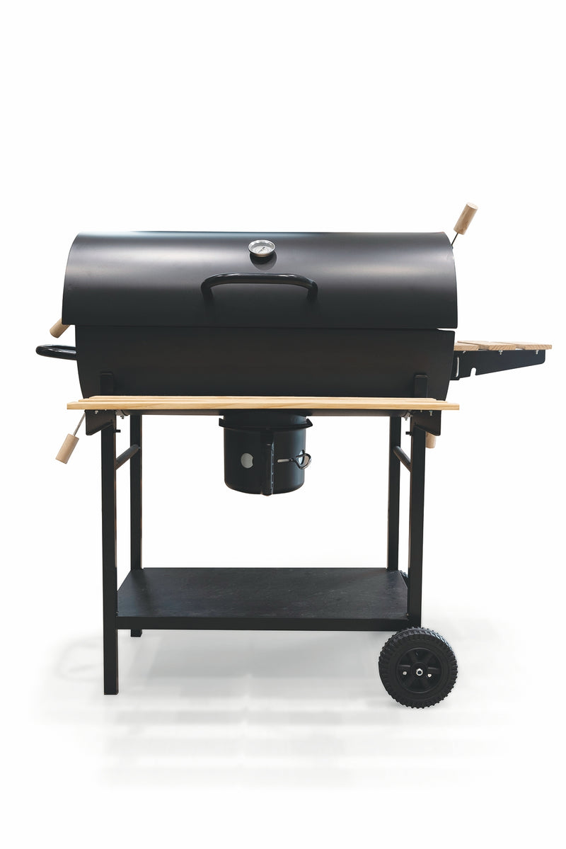 BBQ Barbecue rettangolare con ruote e coperchio 2 ripiani in legno str