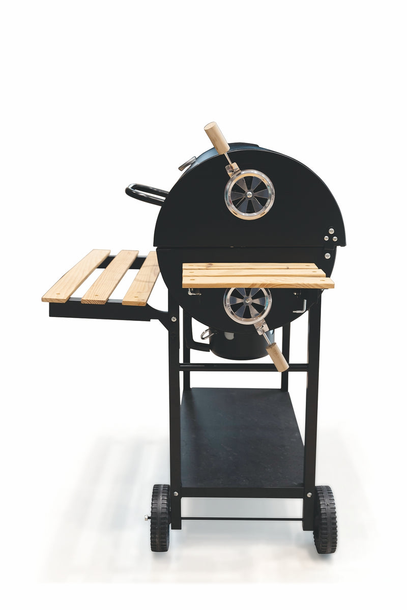 BBQ Barbecue rettangolare con ruote e coperchio 2 ripiani in legno str