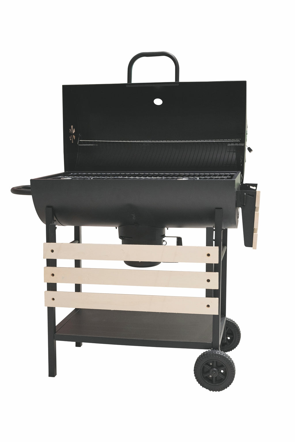 BBQ Barbecue rettangolare con ruote e coperchio 2 ripiani in legno str