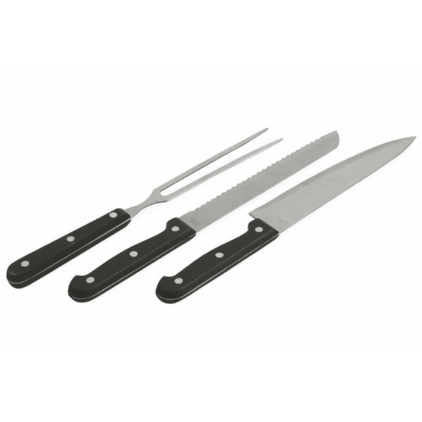 Set 3 utensili per barbecue in acciaio inox,forchettone, coltello pane e cucina, BestBQ