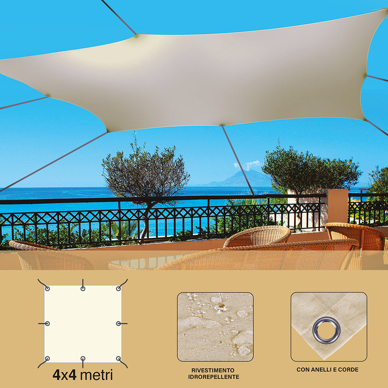 Vela ombreggiante quadrata 4x4 mt da giardino in cotone e poliestere Santorini