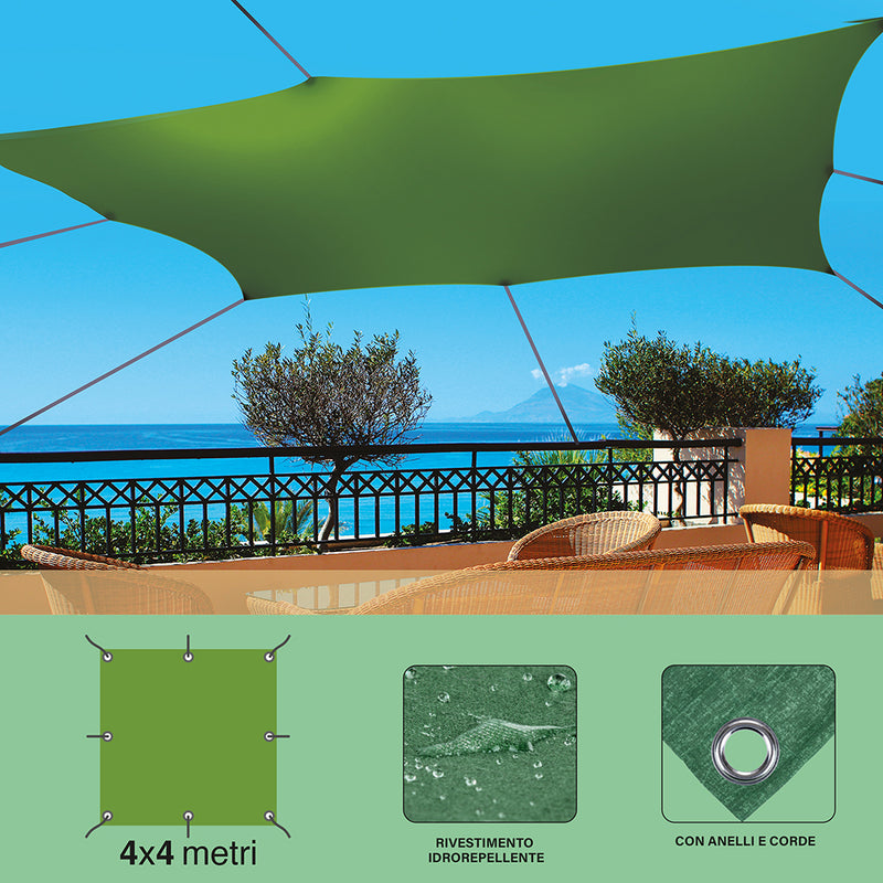 Vela ombreggiante quadrata 4x4 mt da giardino in cotone e poliestere Santorini