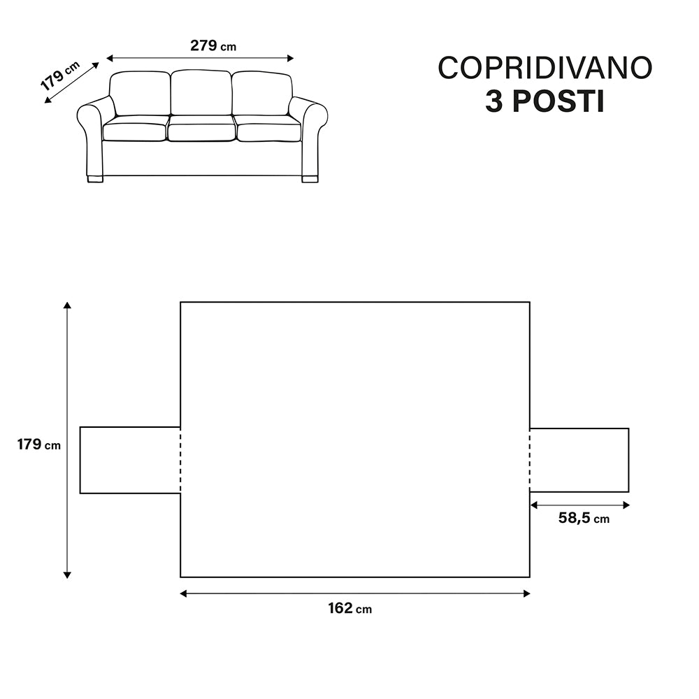 Copridivano 3 posti 279x179 cm in poliestere impermeabile antimacchia Le Vie Del Tessuto