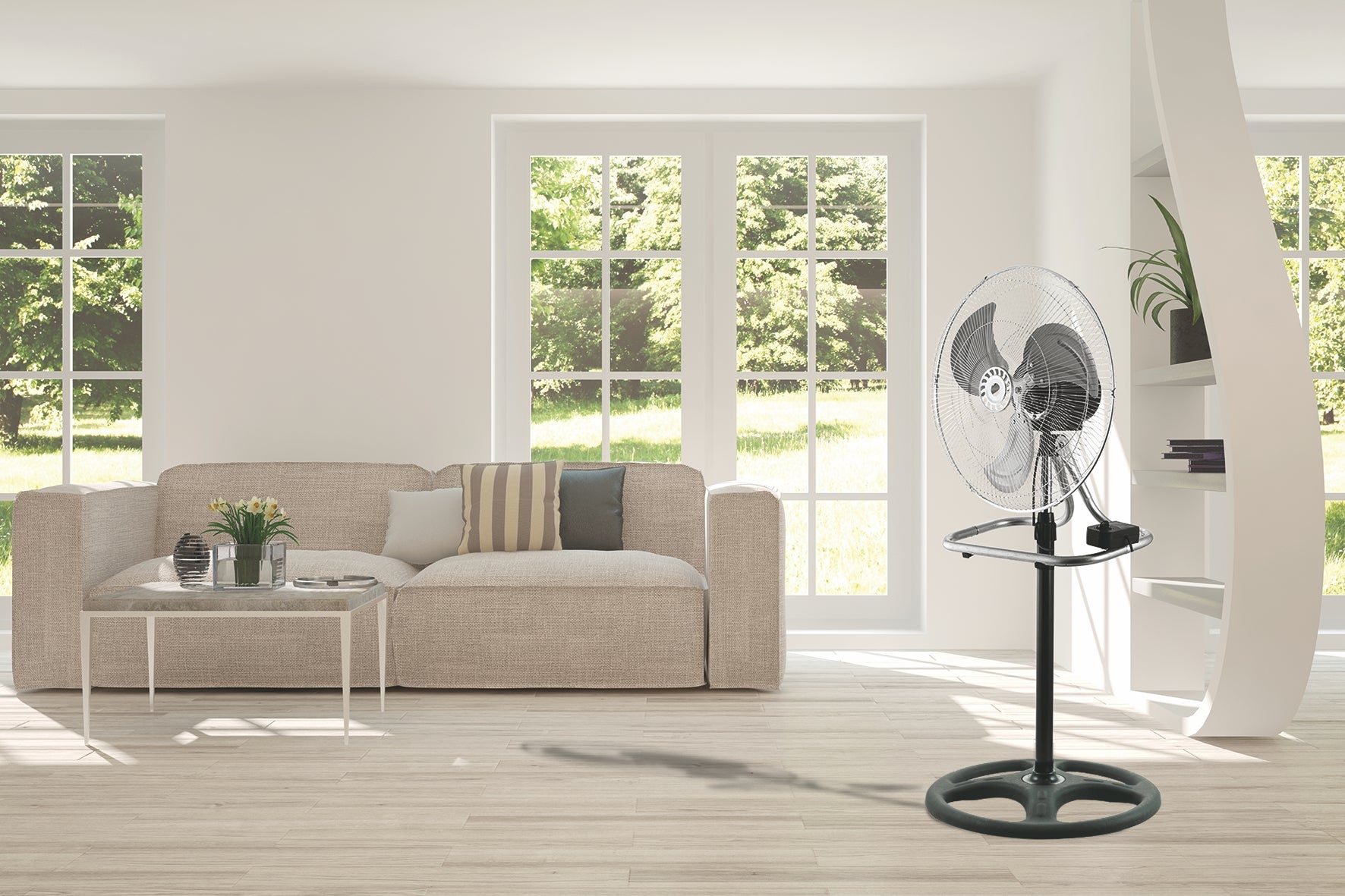 Ventilatore a piantana 3 in 1 da tavolo a parete da terra con base in metallo 80W Trio Niklas