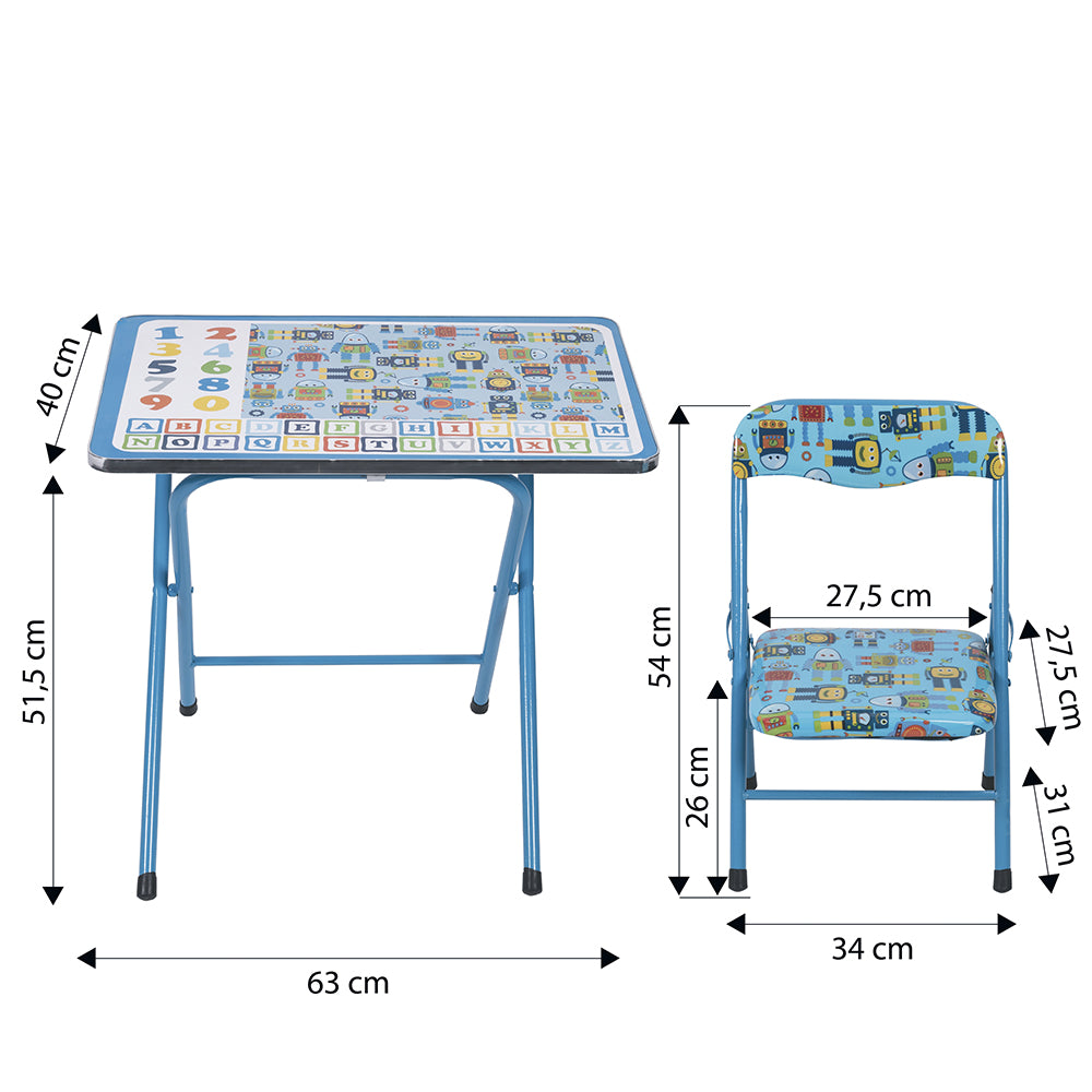 Scrivania set mini tavolo e sedia pieghevoli con struttura in metallo decorato per bambini