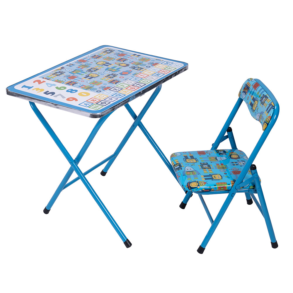 Scrivania set mini tavolo e sedia pieghevoli con struttura in metallo decorato per bambini