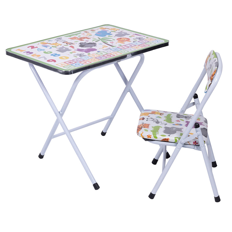Scrivania set mini tavolo e sedia pieghevoli con struttura in metallo decorato per bambini