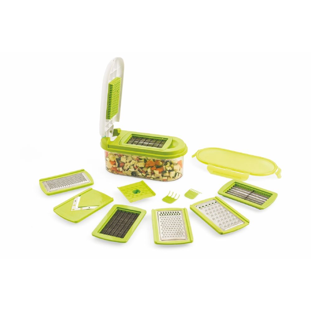 Taglia verdure affettatutto grattugia con lame in acciaio 8in1 con 12 accessori e contenitore Sì Chef