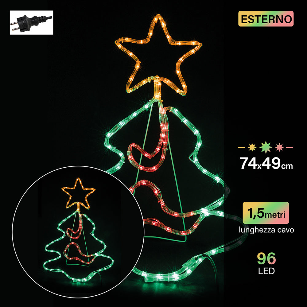 Insegna luminosa albero di Natale 96 ledmulticolor, uso esterno 74x49 cm